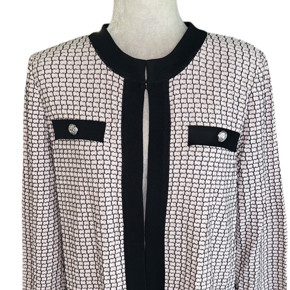 Ming Wang Blush Pink & Black Silver Button Knit Blazer Cardigan - M - Picture 2 of 13